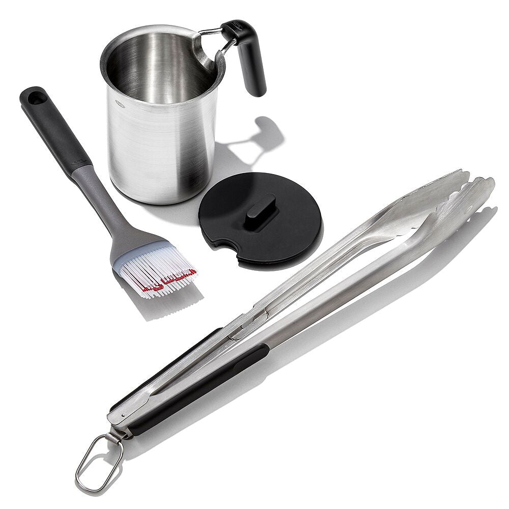 Grilling Basting Pot and Brush Set & Grilling Tongs with Built-In Bottle Opener Bundle F6
