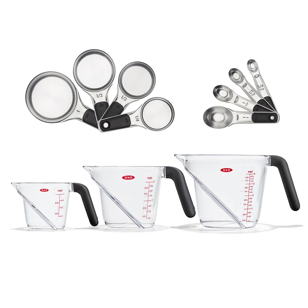 3 Piece Angled Measuring Cup Set & Stainless Steel Measuring Cups and Spoons Set Bundle O0