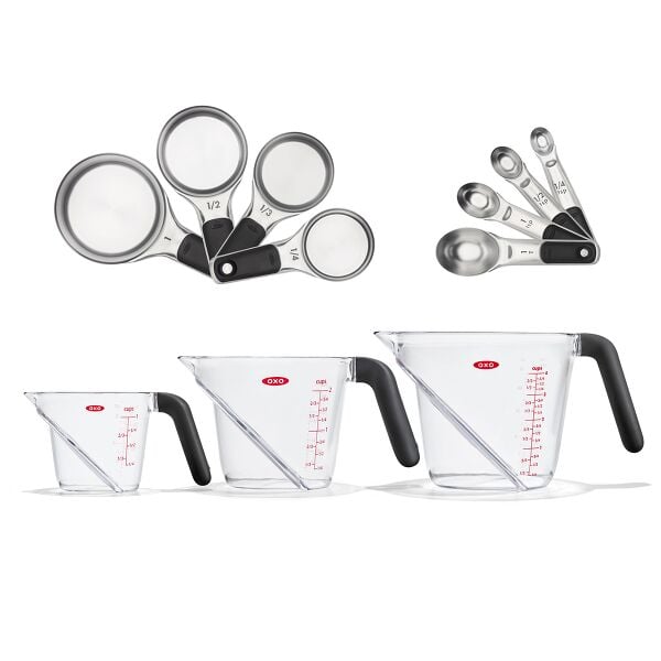 3 Piece Angled Measuring Cup Set & Stainless Steel Measuring Cups and Spoons Set Bundle O0