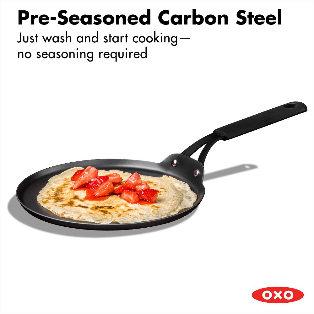 Obsidian Carbon Steel 10-Inch Crêpe Pan with Silicone Sleeve S9