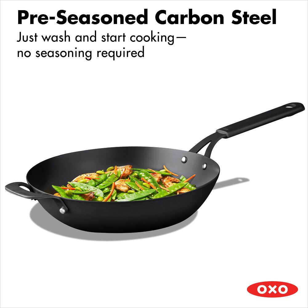 Carbon Steel Obsidian Series 12-Inch Wok with Silicone Sleeve J2