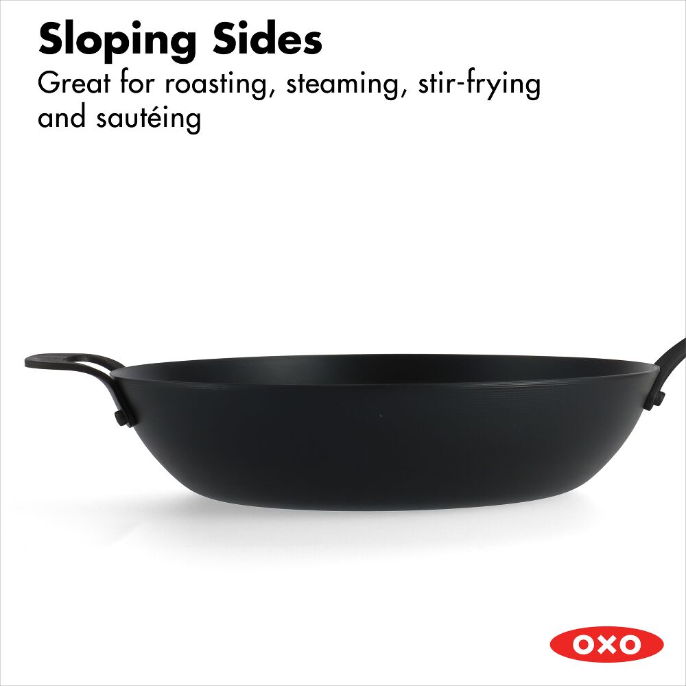 Carbon Steel Obsidian Series 12-Inch Wok with Silicone Sleeve J2