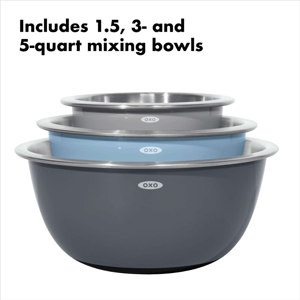 3-Piece Stainless Steel Mixing Bowl Set - Blue/Gray B5