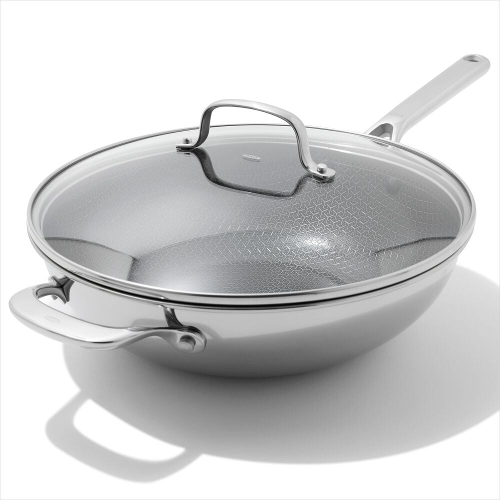 Trident Hybrid Non-Stick Stainless Steel 5 Qt Wok with Lid D5