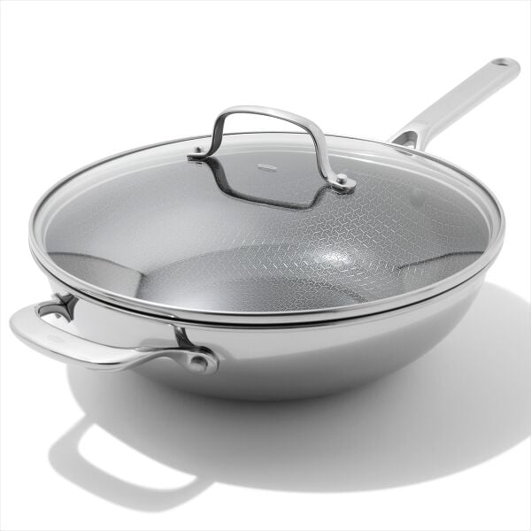 Trident Hybrid Non-Stick Stainless Steel 5 Qt Wok with Lid D5