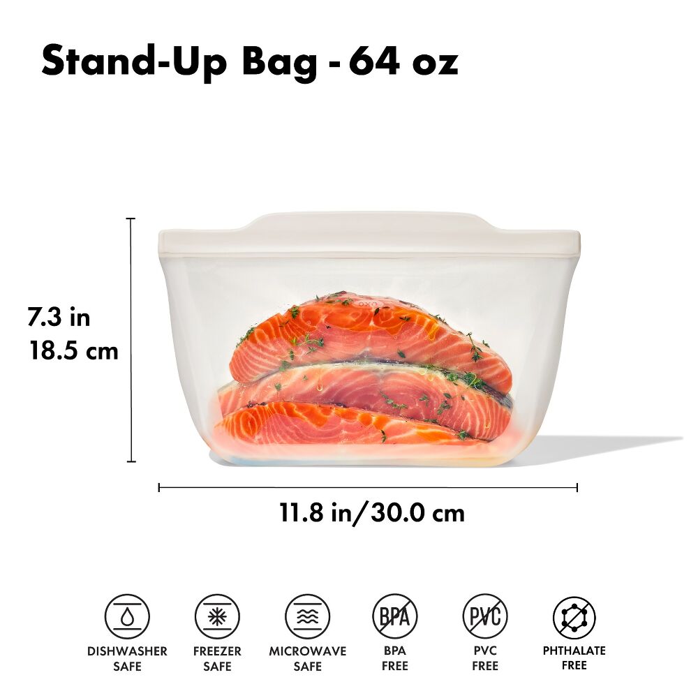 Silicone Reusable Bag - Stand-Up Half Gallon (64 oz) - Oat J4