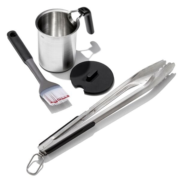 Grilling Basting Pot and Brush Set & Grilling Tongs with Built-In Bottle Opener Bundle F6