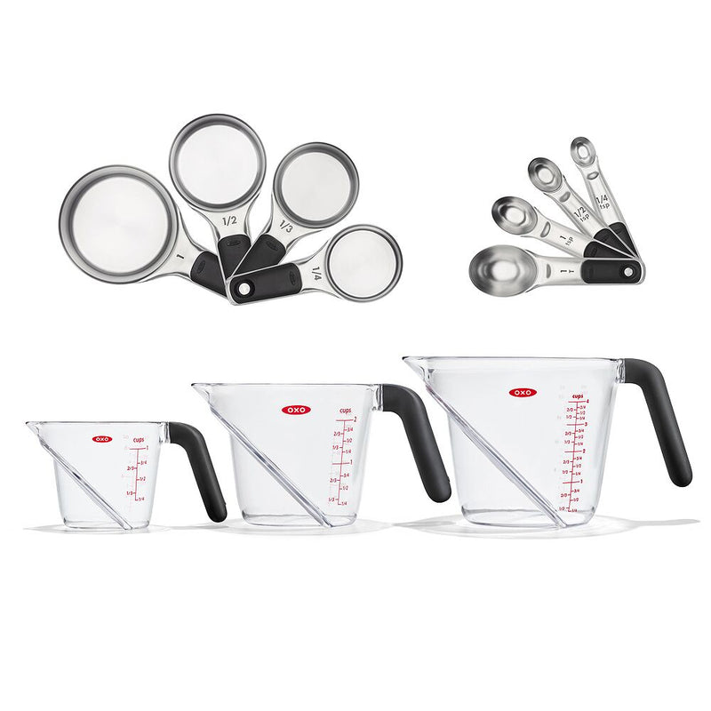 3 Piece Angled Measuring Cup Set & Stainless Steel Measuring Cups and Spoons Set Bundle O0