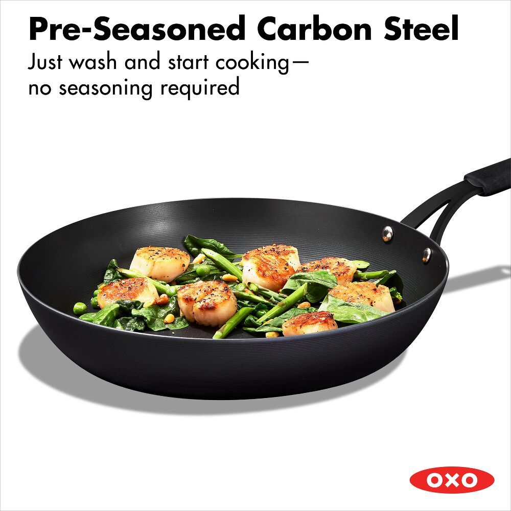 OXO Carbon Steel Obsidian Series 12-Inch Frypan with Silicone Sleeve B0