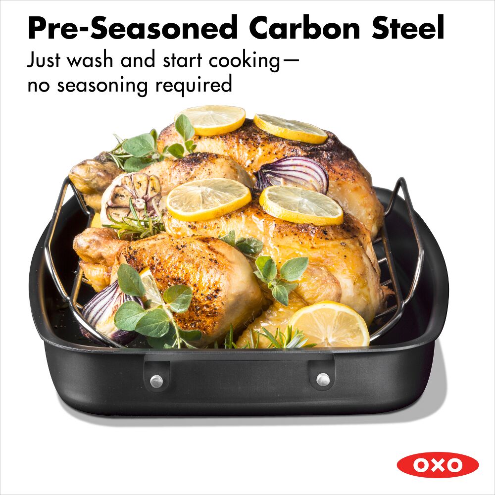 Carbon Steel Obsidian Series Roaster with Rack X4