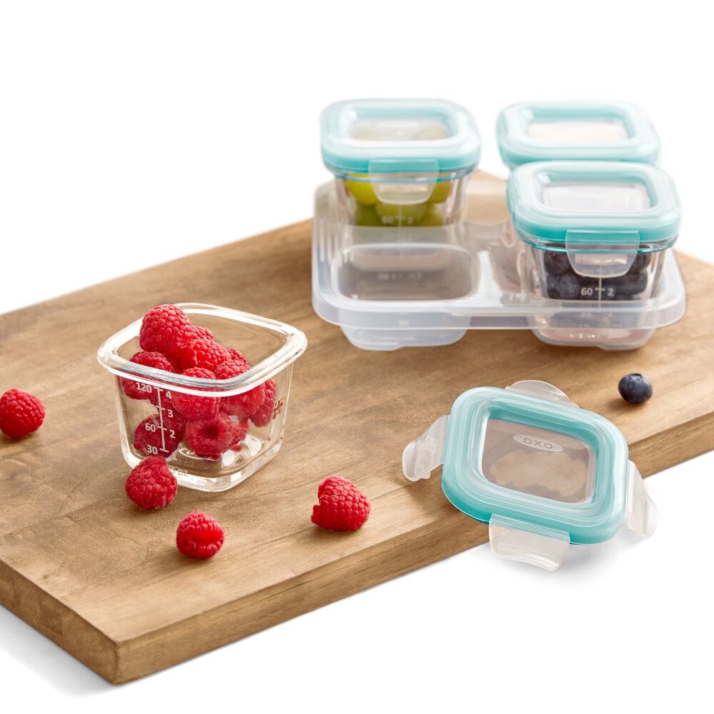 Baby Blocks Glass Food Storage Containers 4 Oz - Tot Teal W9