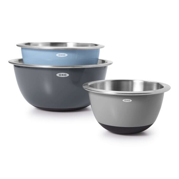 3-Piece Stainless Steel Mixing Bowl Set - Blue/Gray I7