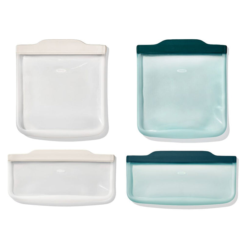 Silicone Reusable Bag -  4 Piece Lunch Set - Oat/Lagoon L2