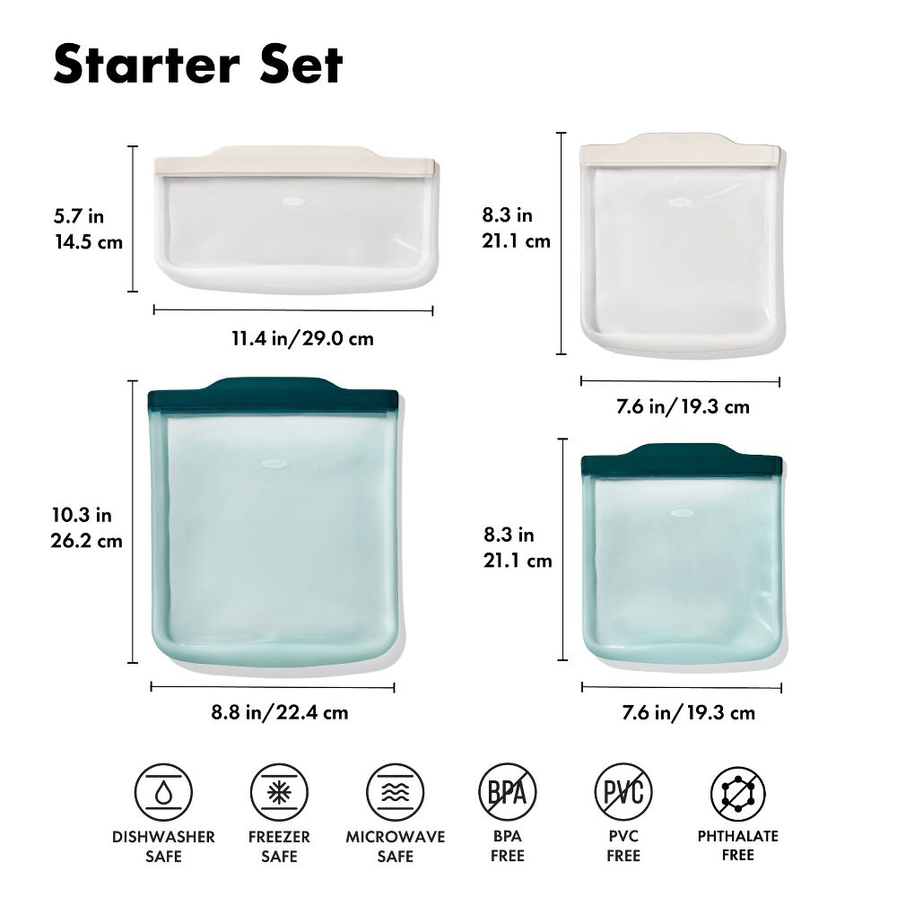 Silicone Reusable Bag - 4 Piece Starter Set - Oat/Lagoon L5
