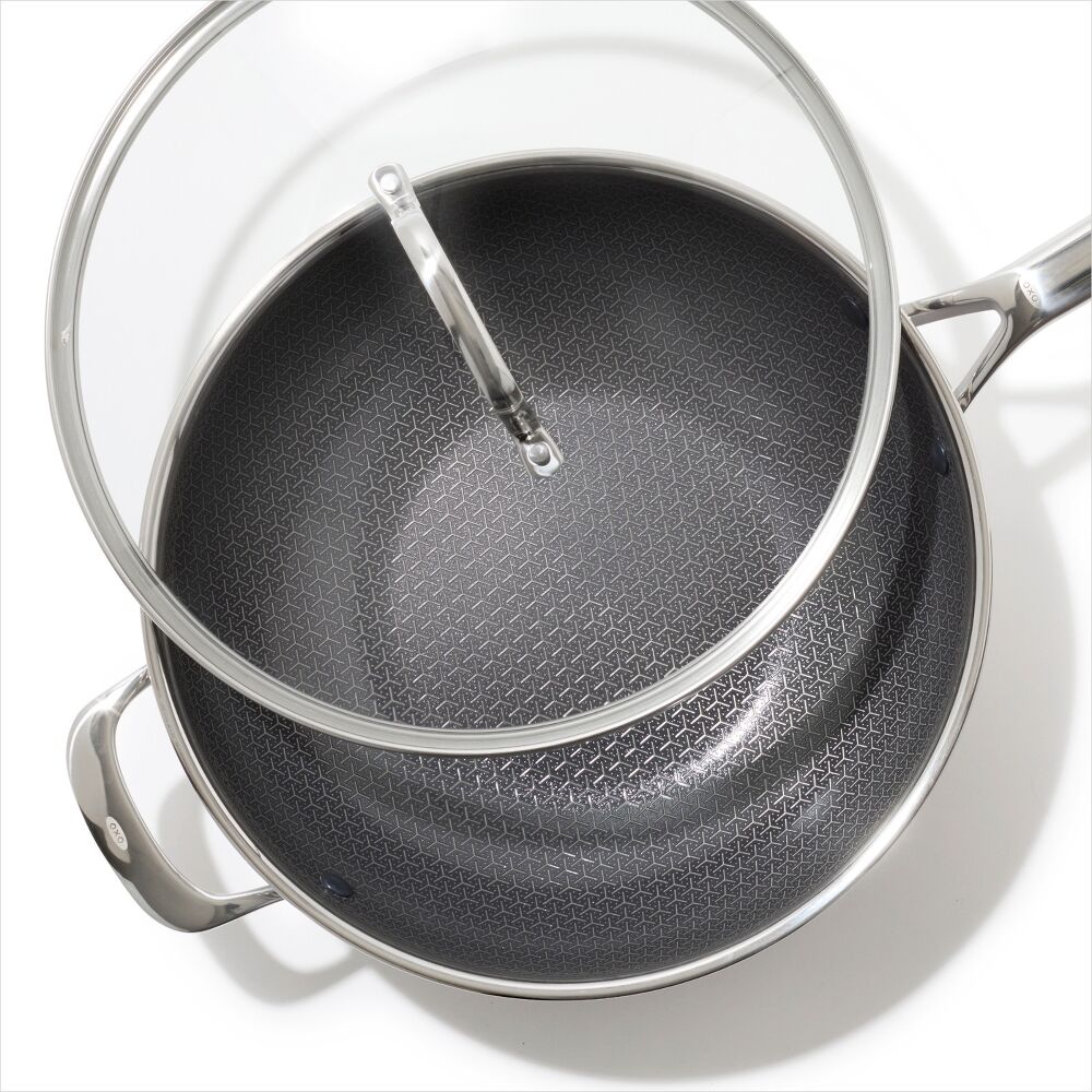 Trident Hybrid Non-Stick Stainless Steel 5 Qt Wok with Lid D5
