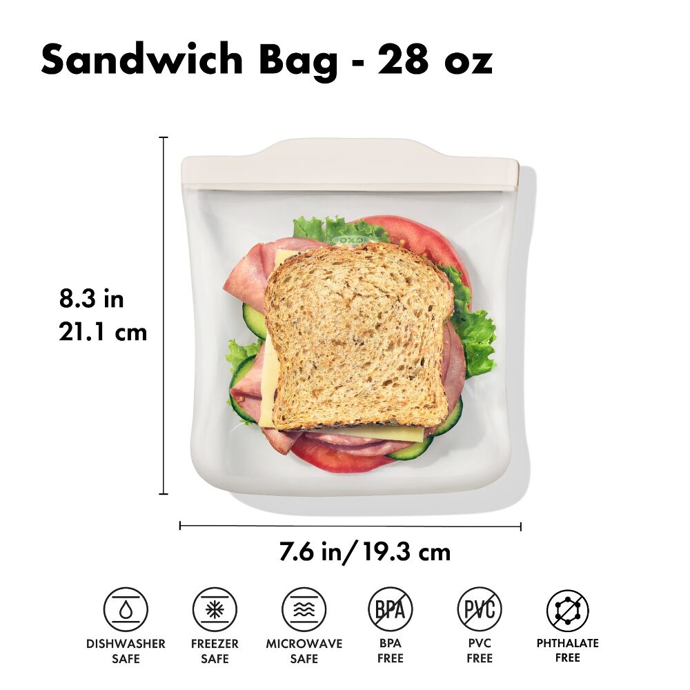 Silicone Reusable Bag - Sandwich Bag (28 oz) - Oat X9