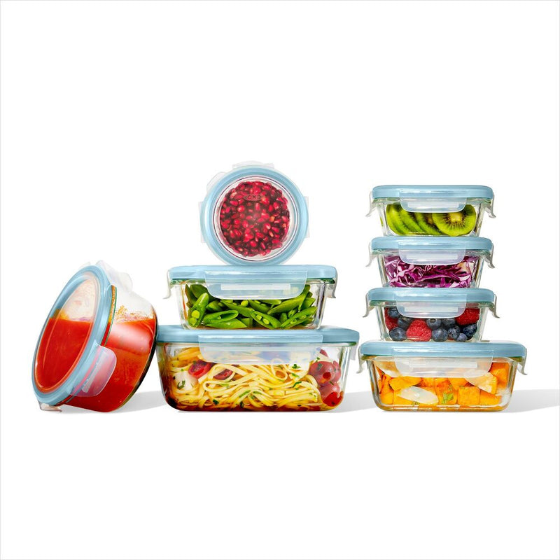 16-Piece Smart Seal Glass Everyday Container Set - Arctic Blue A4