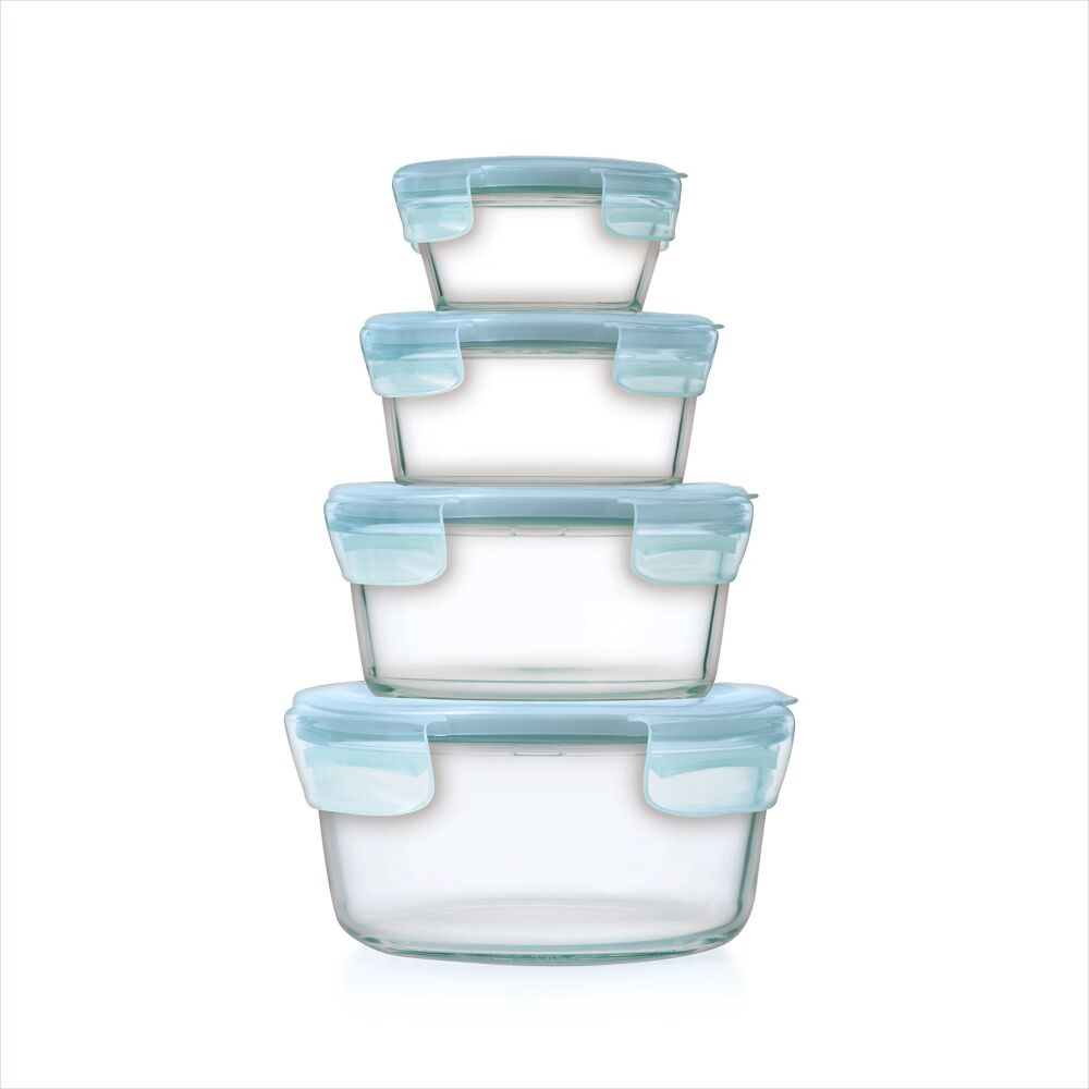 8-Piece Smart Seal Glass Round Container Set - Arctic Blue J7